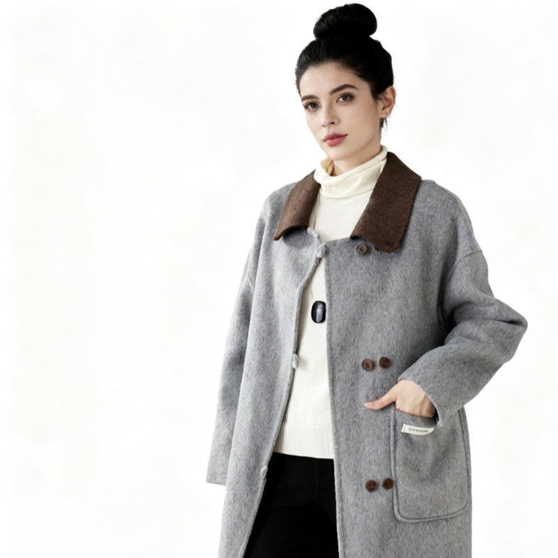 Fineryclothes Double-Faced Wool Wrap Coat, Mid-Calf Length, Shawl Collar, Long Sleeves, STYLE NO.002
