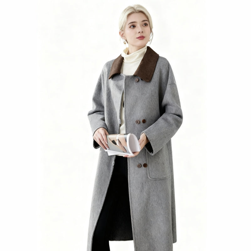 Fineryclothes Double-Faced Wool Wrap Coat, Mid-Calf Length, Shawl Collar, Long Sleeves, STYLE NO.002
