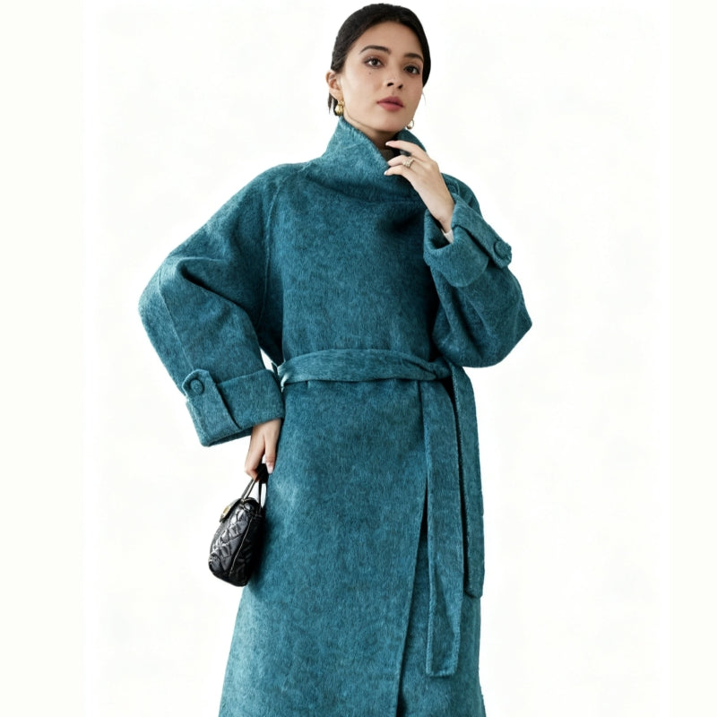 Fineryclothes Double-Faced Wool Wrap Coat, Mid-Calf Length, Shawl Collar, Long Sleeves, STYLE NO.004
