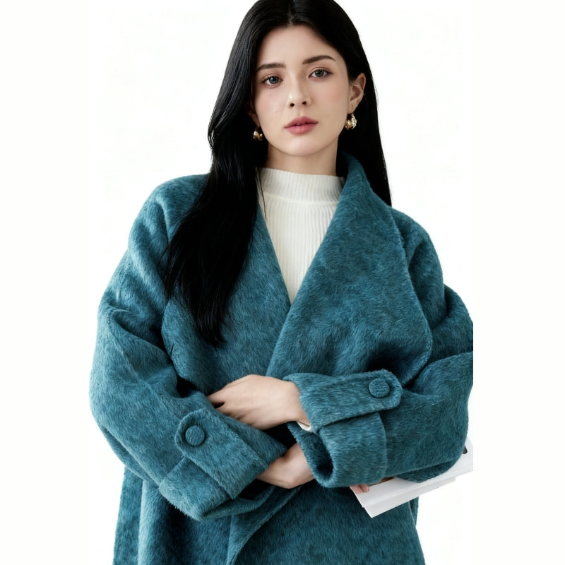 Fineryclothes Double-Faced Wool Wrap Coat, Mid-Calf Length, Shawl Collar, Long Sleeves, STYLE NO.004