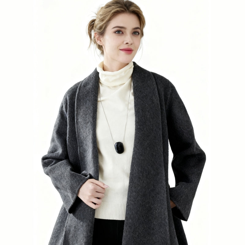 Fineryclothes Double-Faced Wool Coat, Shawl Collar, Long Sleeves, STYLE NO.006