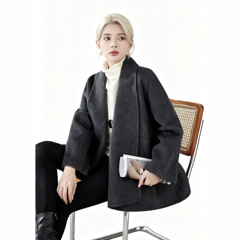Fineryclothes Double-Faced Wool Coat, Shawl Collar, Long Sleeves, STYLE NO.006