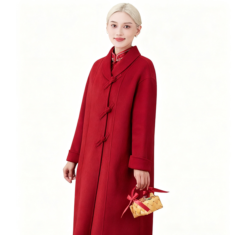 Fineryclothes Double-Faced Wool Coat, Mid-Calf Length, Shawl Collar, Long Sleeves, STYLE NO.005