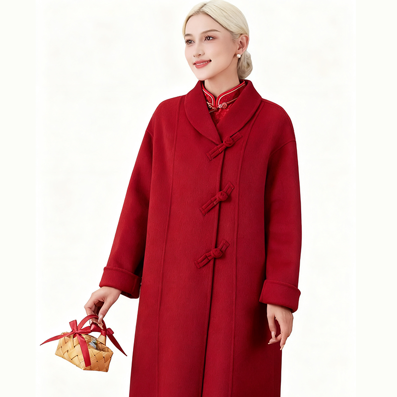 Fineryclothes Double-Faced Wool Coat, Mid-Calf Length, Shawl Collar, Long Sleeves, STYLE NO.005