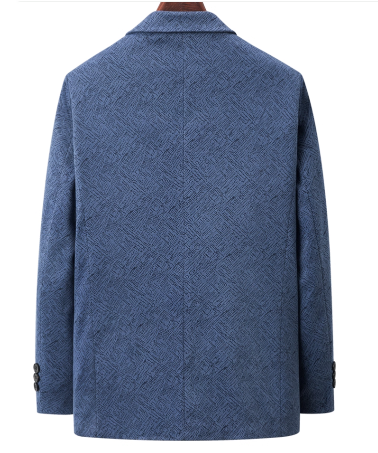 Fineryclothes Men's Textured Blazer, Blue Geometric Pattern, 2-Button Single Breasted Suit Jacket with Black Lining