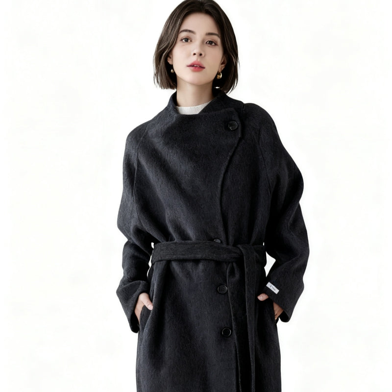 Fineryclothes Double-Faced Wool Wrap Coat, Mid-Calf Length, Shawl Collar, Long Sleeves, STYLE NO.004