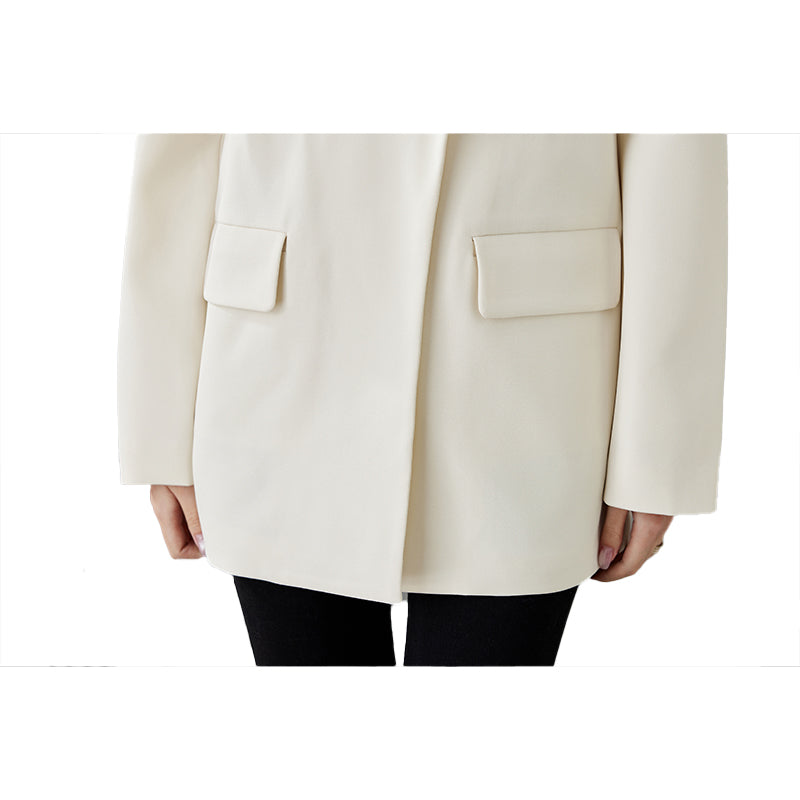 Fineryclothes Women's Elegant Long Blazer, Cream White, Double-Button Front, V-Neck