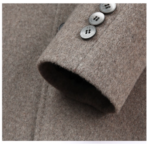 Fineryclothes Men's Wool Blend Stand Collar Overcoat, Classic Long Winter Coat, Khaki Gray, 3-Button Front