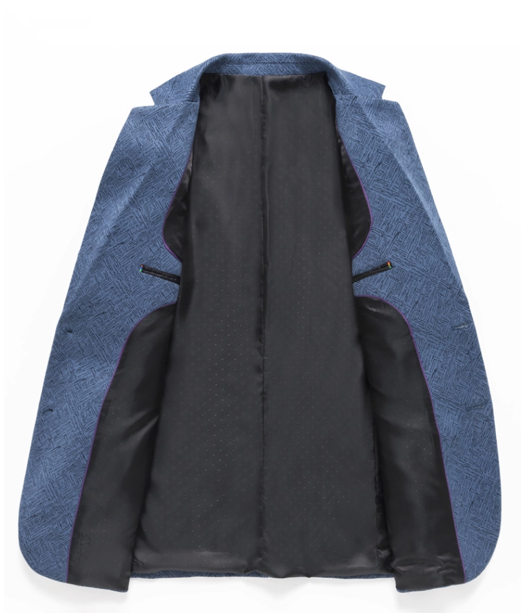 Fineryclothes Men's Textured Blazer, Blue Geometric Pattern, 2-Button Single Breasted Suit Jacket with Black Lining