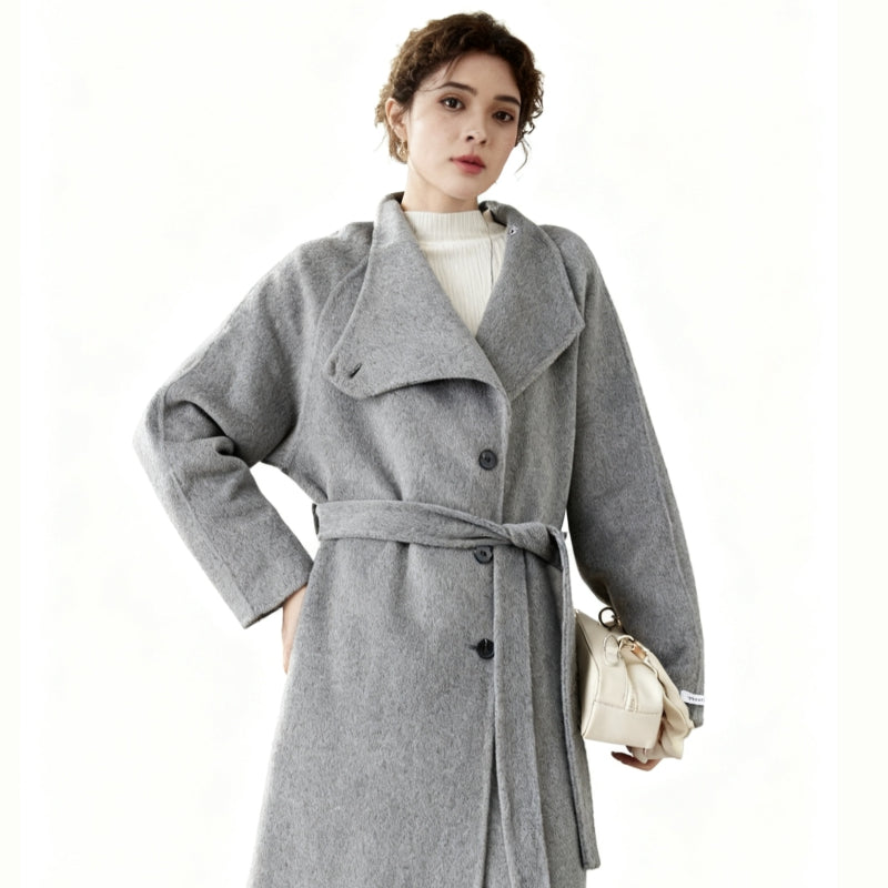 Fineryclothes Double-Faced Wool Wrap Coat, Mid-Calf Length, Shawl Collar, Long Sleeves, STYLE NO.004