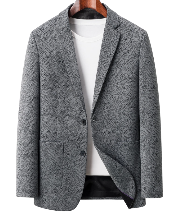 Fineryclothes Men's Textured Blazer, Blue Geometric Pattern, 2-Button Single Breasted Suit Jacket with Black Lining