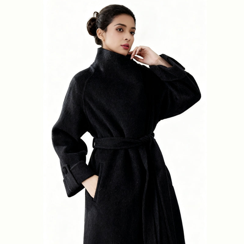 Fineryclothes Double-Faced Wool Wrap Coat, Mid-Calf Length, Shawl Collar, Long Sleeves,STYLE NO.001