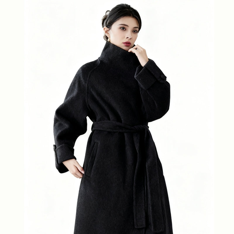 Fineryclothes Double-Faced Wool Wrap Coat, Mid-Calf Length, Shawl Collar, Long Sleeves,STYLE NO.001