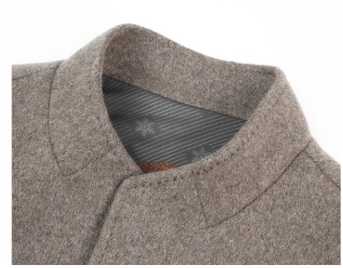 Fineryclothes Men's Wool Blend Stand Collar Overcoat, Classic Long Winter Coat, Khaki Gray, 3-Button Front
