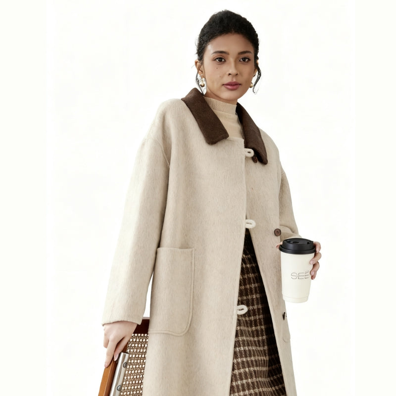 Fineryclothes Double-Faced Wool Wrap Coat, Mid-Calf Length, Shawl Collar, Long Sleeves, STYLE NO.002