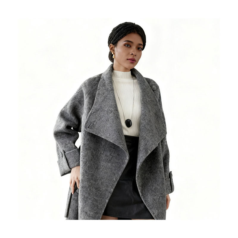 Fineryclothes Double-Faced Wool Wrap Coat, Mid-Calf Length, Shawl Collar, Long Sleeves,STYLE NO.001