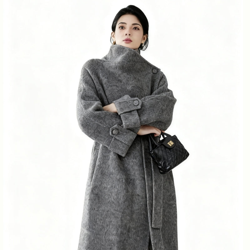 Fineryclothes Double-Faced Wool Wrap Coat, Mid-Calf Length, Shawl Collar, Long Sleeves, STYLE NO.004