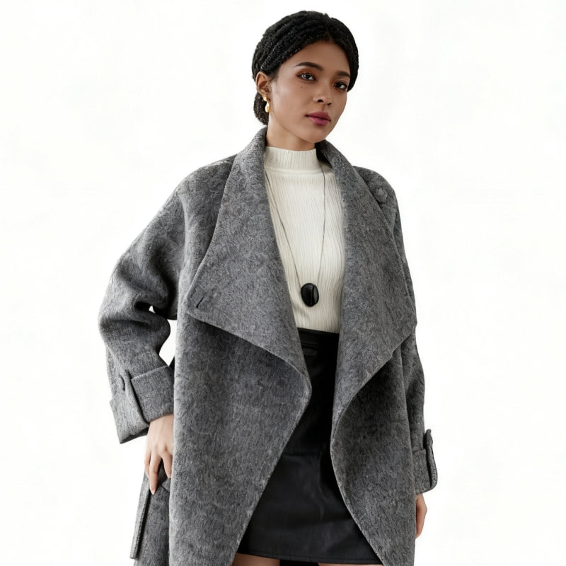 Fineryclothes Double-Faced Wool Wrap Coat, Mid-Calf Length, Shawl Collar, Long Sleeves,STYLE NO.001