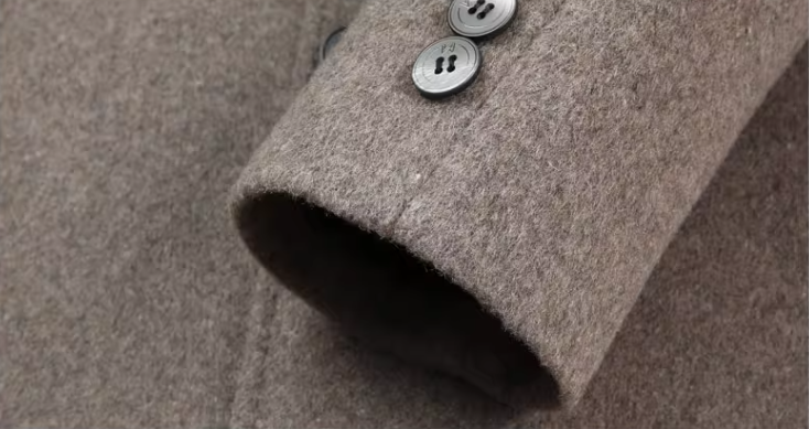 Fineryclothes Men's Wool Blend Stand Collar Overcoat, Classic Long Winter Coat, Khaki Gray, 3-Button Front