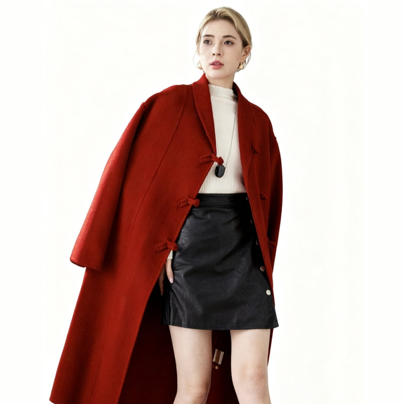 Fineryclothes Double-Faced Wool Coat, Mid-Calf Length, Shawl Collar, Long Sleeves, STYLE NO.003