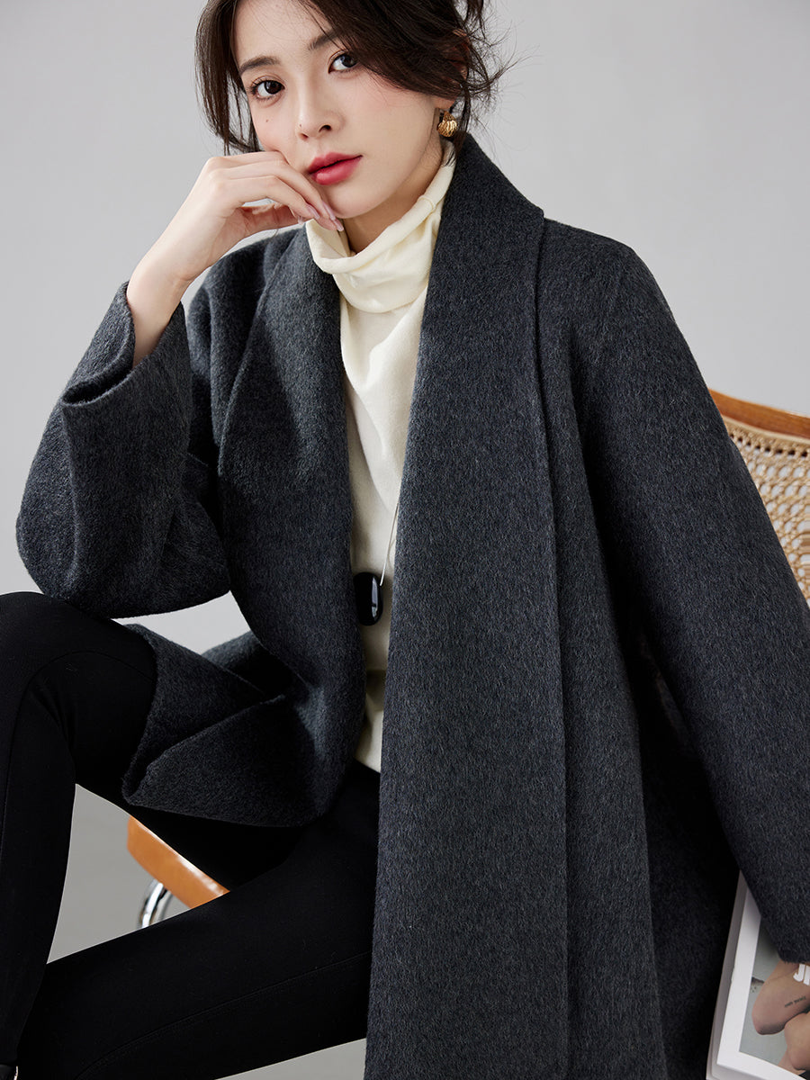Fineryclothes Double-Faced Wool Coat, Shawl Collar, Long Sleeves, STYLE NO.006