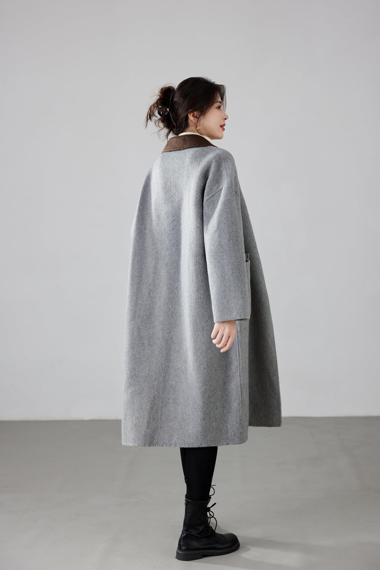 Fineryclothes Double-Faced Wool Wrap Coat, Mid-Calf Length, Shawl Collar, Long Sleeves, STYLE NO.002