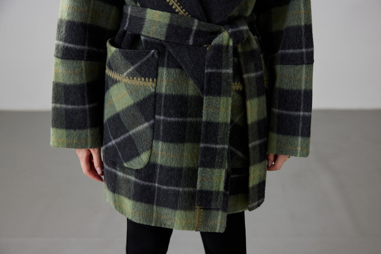 Fineryclothes Plaid Double-Faced Wool Shawl-Collar Wrap Coat STYLE NO.007