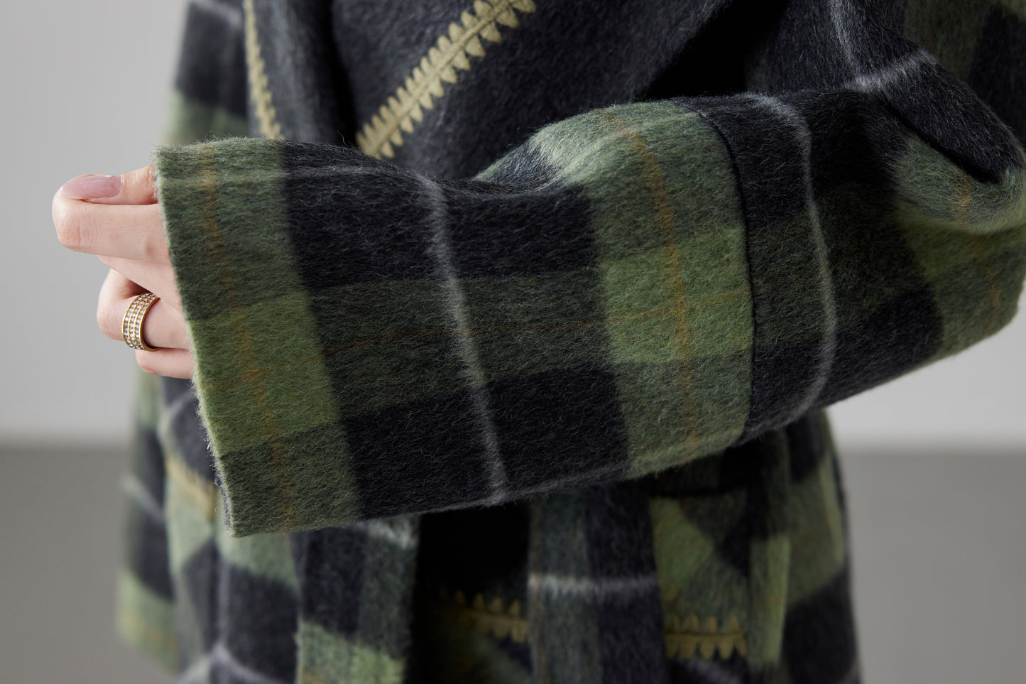 Fineryclothes Plaid Double-Faced Wool Shawl-Collar Wrap Coat STYLE NO.007