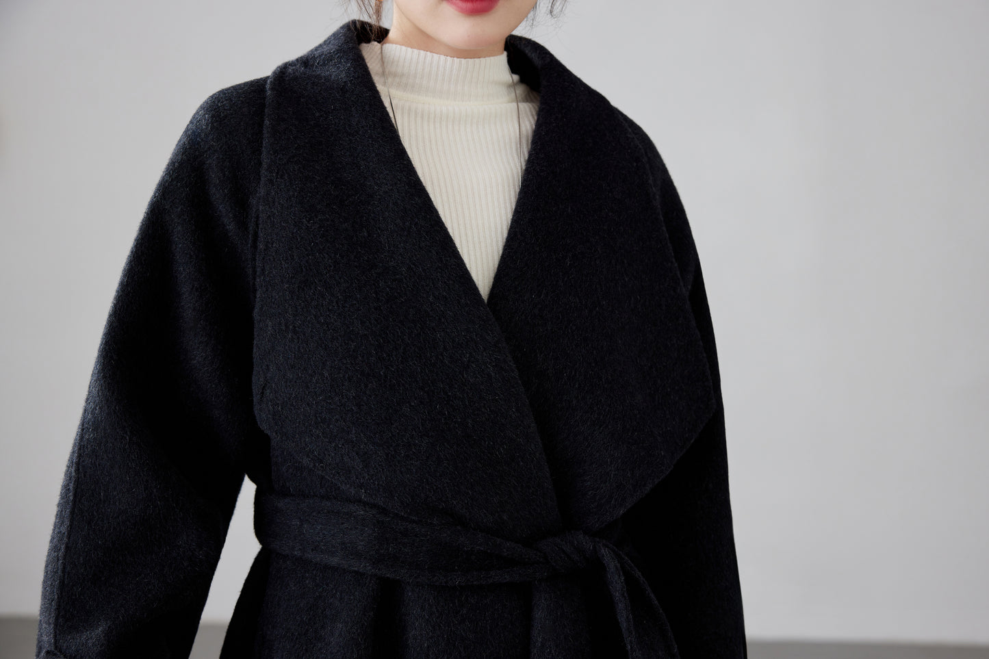 Fineryclothes Double-Faced Wool Wrap Coat, Mid-Calf Length, Shawl Collar, Long Sleeves,STYLE NO.001