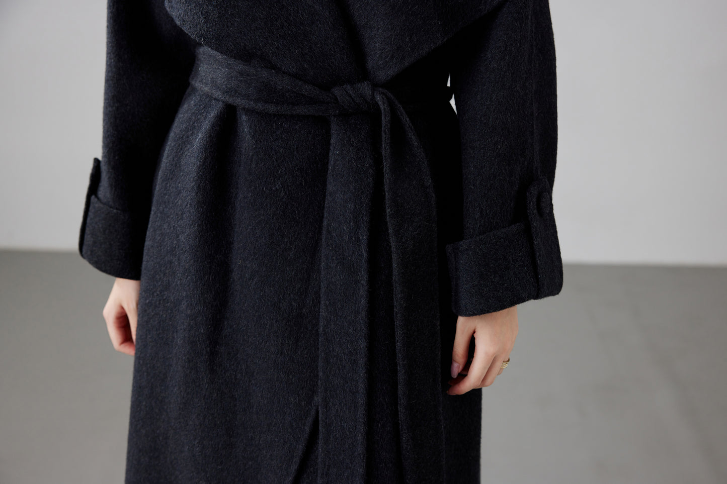 Fineryclothes Double-Faced Wool Wrap Coat, Mid-Calf Length, Shawl Collar, Long Sleeves,STYLE NO.001