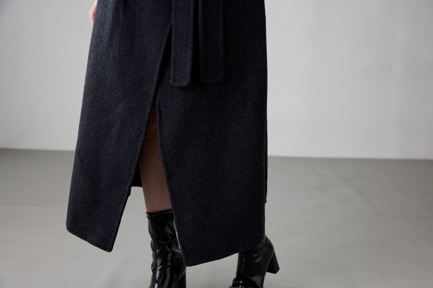 Fineryclothes Double-Faced Wool Wrap Coat, Mid-Calf Length, Shawl Collar, Long Sleeves,STYLE NO.001