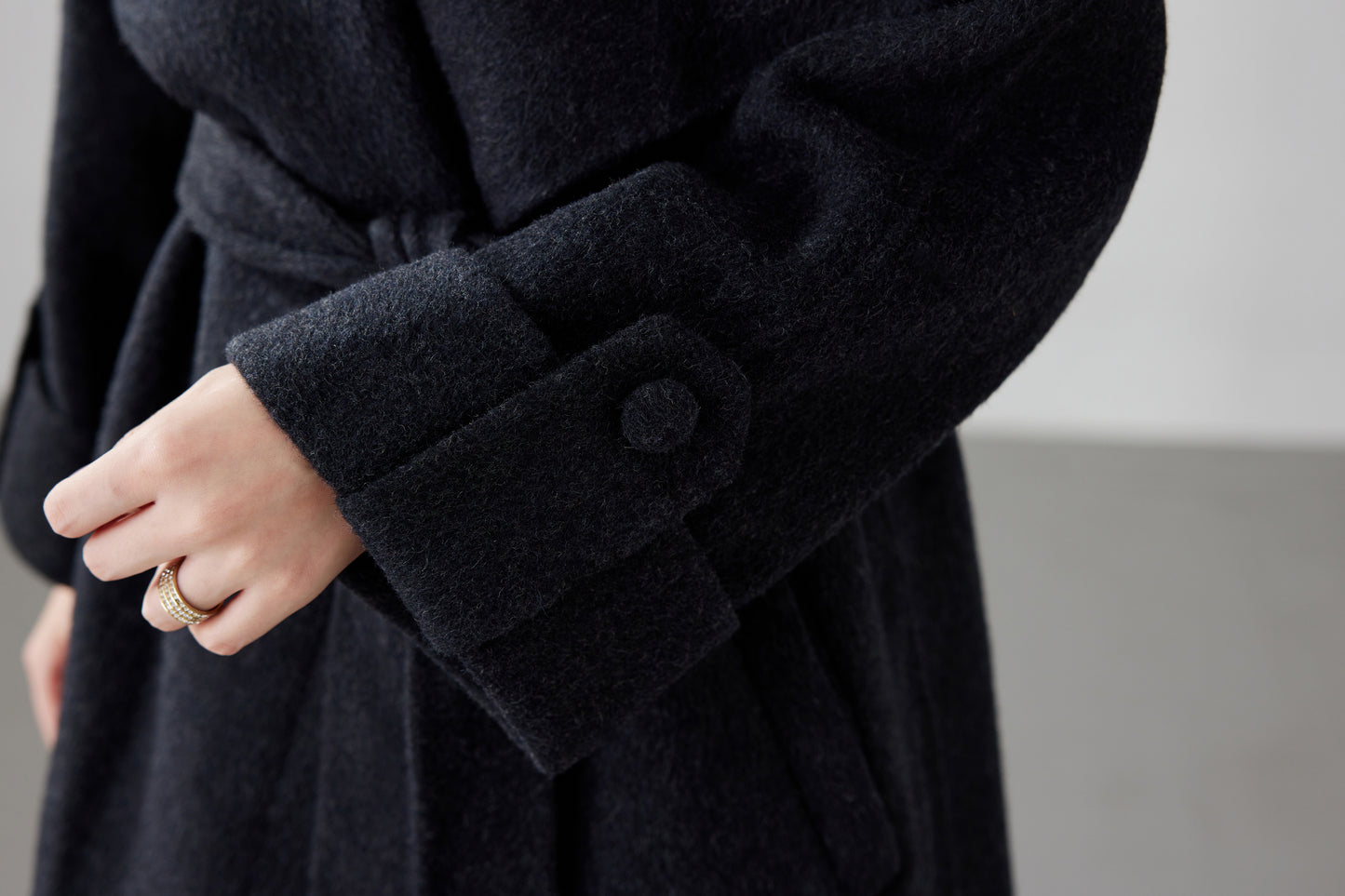 Fineryclothes Double-Faced Wool Wrap Coat, Mid-Calf Length, Shawl Collar, Long Sleeves,STYLE NO.001