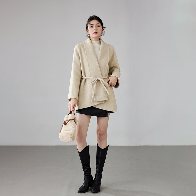 Fineryclothes Double-Faced Wool Coat, Shawl Collar, Long Sleeves, STYLE NO.006