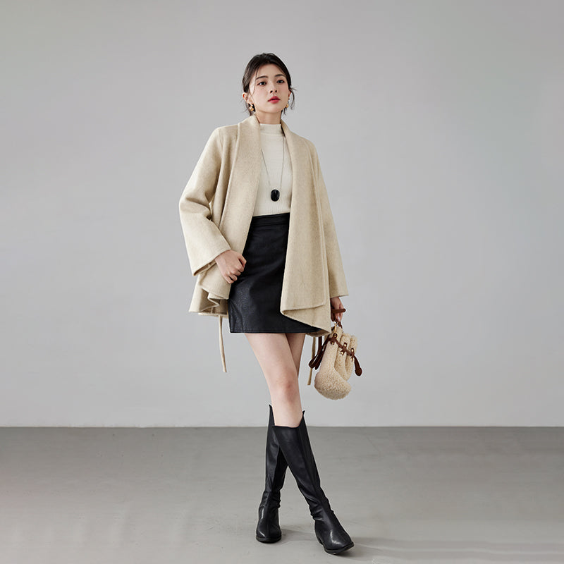 Fineryclothes Double-Faced Wool Coat, Shawl Collar, Long Sleeves, STYLE NO.006