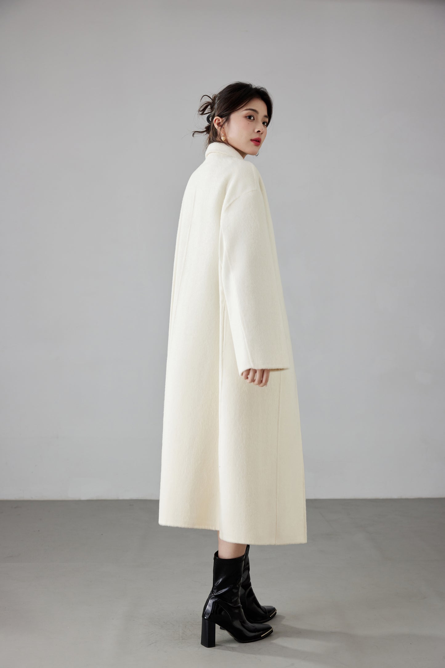 Fineryclothes Double-Faced Wool Coat, Mid-Calf Length, Shawl Collar, Long Sleeves, STYLE NO.003