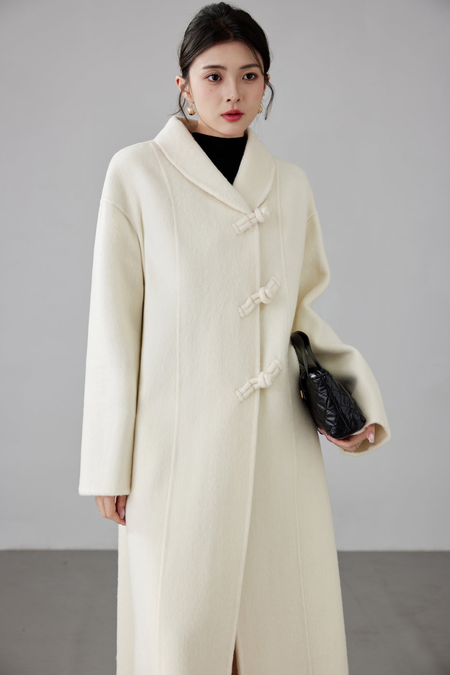 Fineryclothes Double-Faced Wool Coat, Mid-Calf Length, Shawl Collar, Long Sleeves, STYLE NO.003