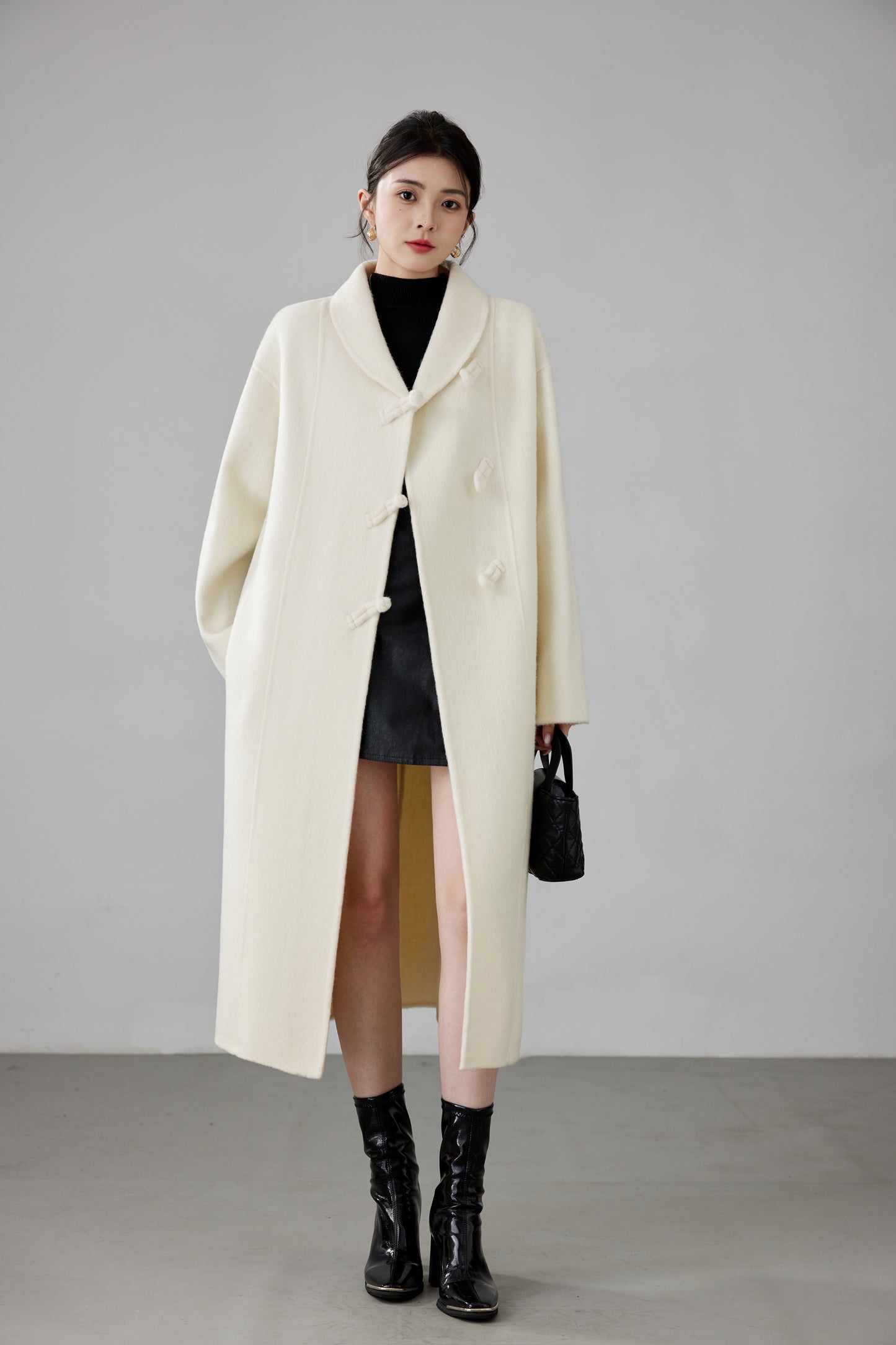 Fineryclothes Double-Faced Wool Coat, Mid-Calf Length, Shawl Collar, Long Sleeves, STYLE NO.003