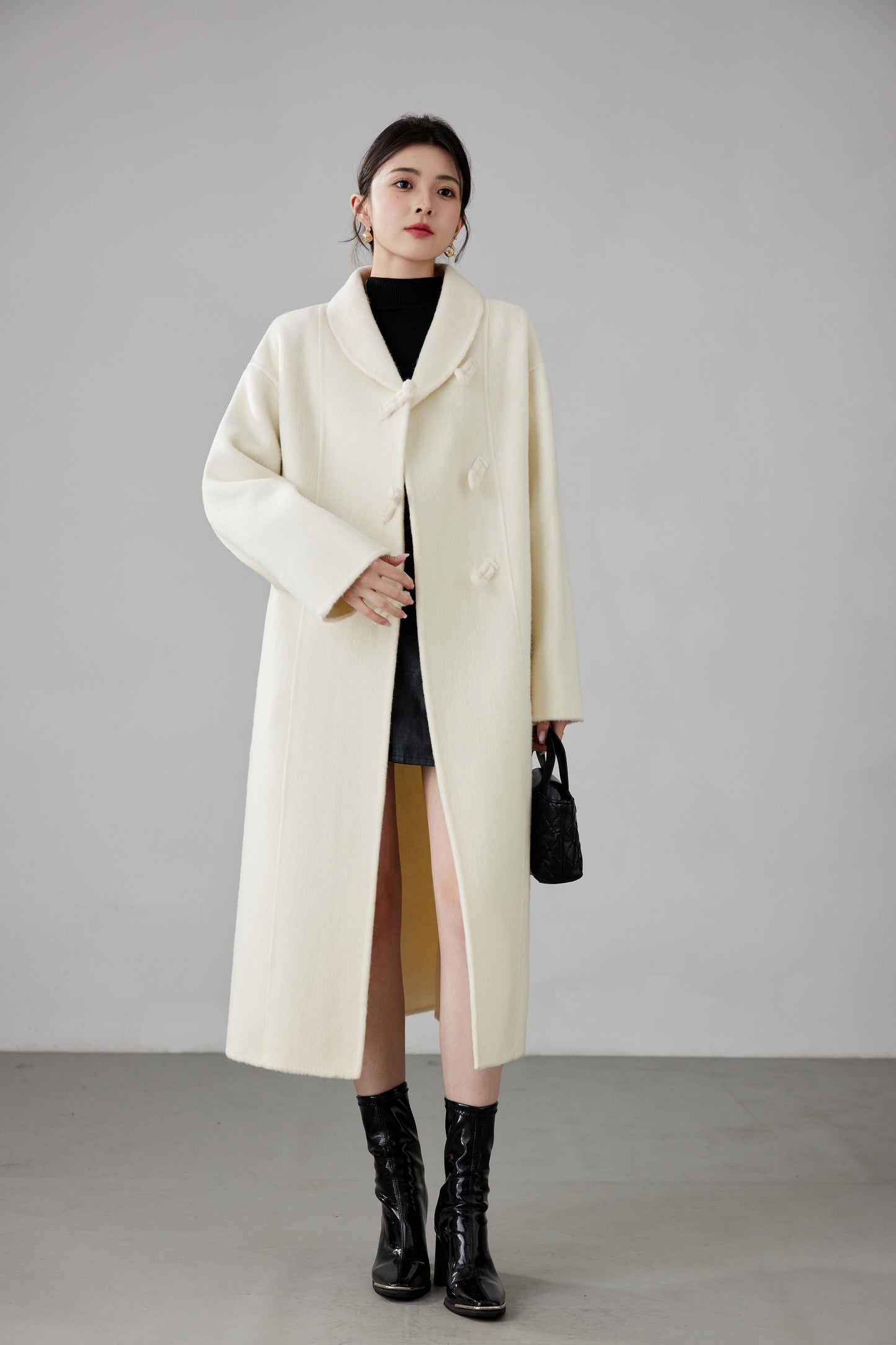 Fineryclothes Double-Faced Wool Coat, Mid-Calf Length, Shawl Collar, Long Sleeves, STYLE NO.003