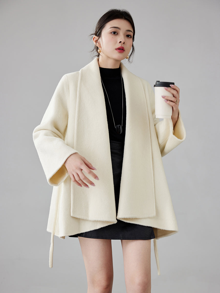 Fineryclothes Double-Faced Wool Coat, Shawl Collar, Long Sleeves, STYLE NO.006