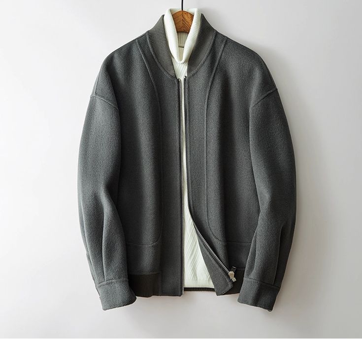 Fineryclothes Classic Bomber Jacket, Camel Wool Blend, Ribbed Collar and Cuffs, Front Zip Closure