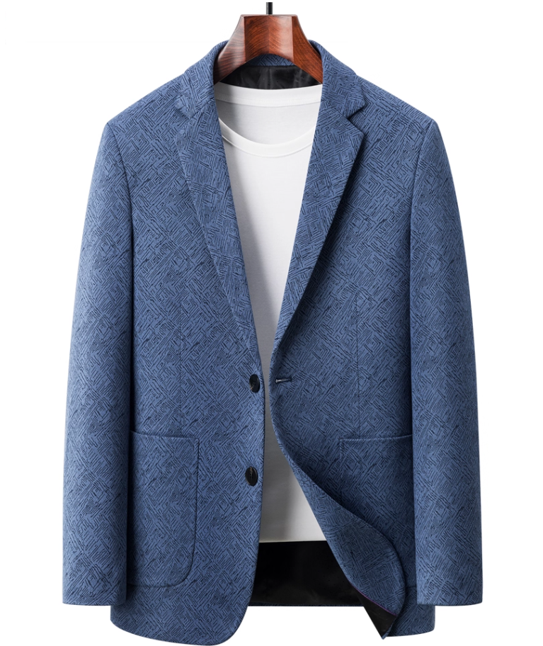 Fineryclothes Men's Textured Blazer, Blue Geometric Pattern, 2-Button Single Breasted Suit Jacket with Black Lining