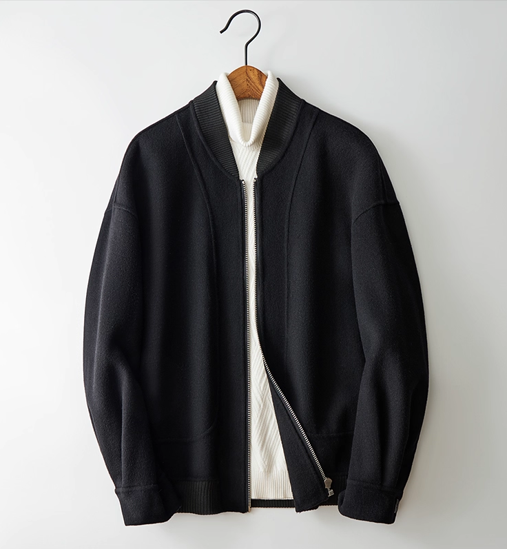 Fineryclothes Classic Bomber Jacket, Camel Wool Blend, Ribbed Collar and Cuffs, Front Zip Closure