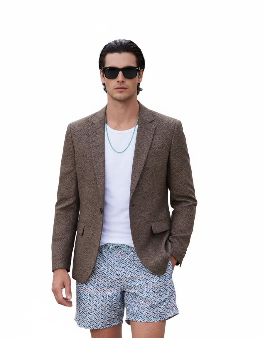 Fineryclothes Men's Textured Blazer, Blue Geometric Pattern, 2-Button Single Breasted Suit Jacket with Black Lining