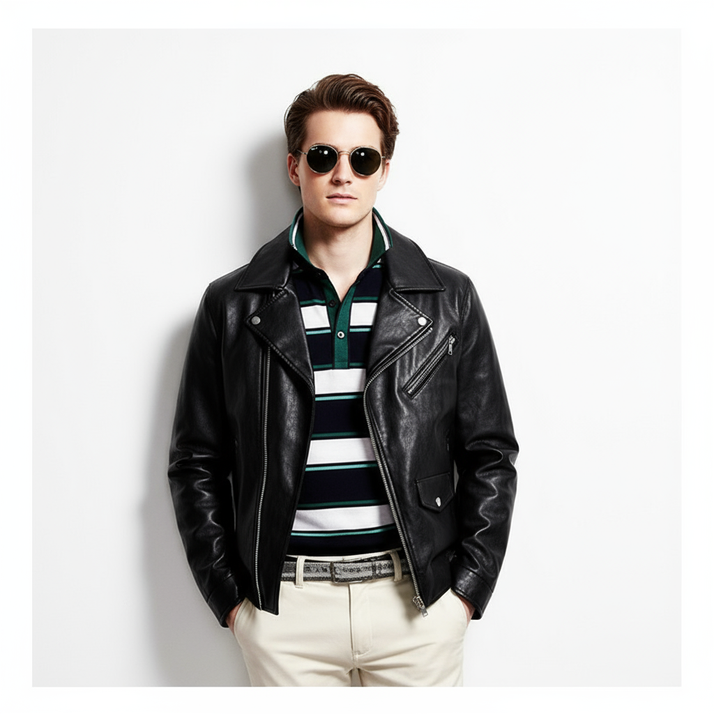 Multi-Zipper Faux Leather Bomber Jacket, Ribbed Collar and Cuffs, Available in Grey, Black, Brown