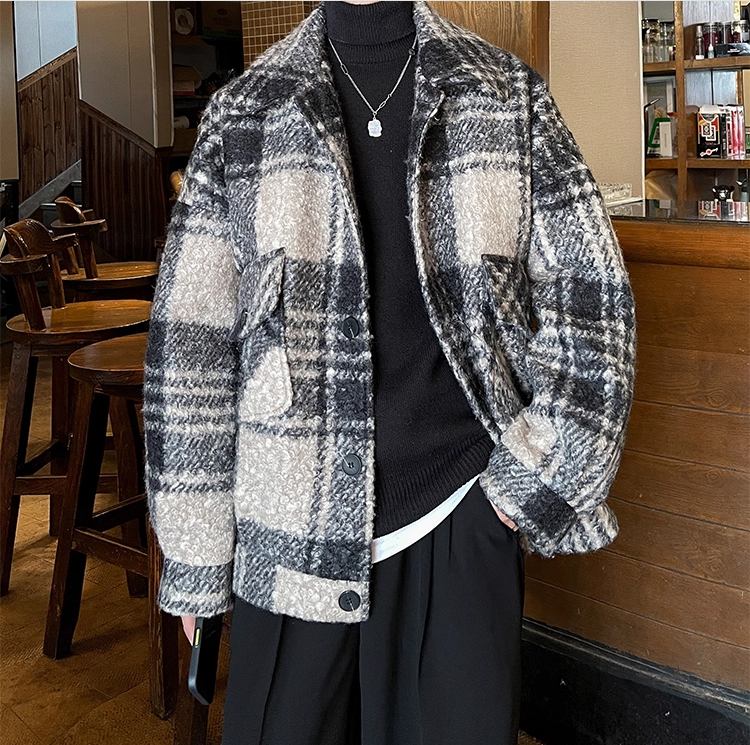 Men's American-Style Chanel-Inspired Plaid Wool Coat | Autumn & Spring, High-End, Thickened, Trendy Casual Jacket Overcoat