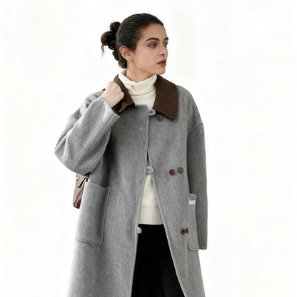 Fineryclothes Double-Faced Wool Wrap Coat, Mid-Calf Length, Shawl Collar, Long Sleeves, STYLE NO.002