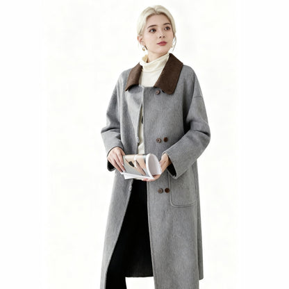 Fineryclothes Double-Faced Wool Wrap Coat, Mid-Calf Length, Shawl Collar, Long Sleeves, STYLE NO.002