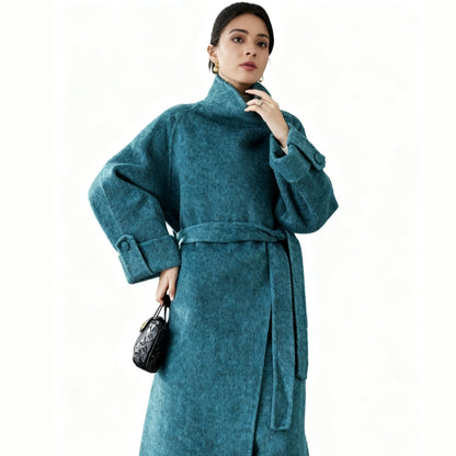 Fineryclothes Double-Faced Wool Wrap Coat, Mid-Calf Length, Shawl Collar, Long Sleeves, STYLE NO.004
