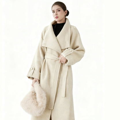 Fineryclothes Double-Faced Wool Wrap Coat, Mid-Calf Length, Shawl Collar, Long Sleeves, STYLE NO.004