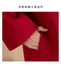 Women's New Chinese Red Double-faced Cashmere Coat | 2025 New Year/Wedding Bride Toast Mid-long Outerwear